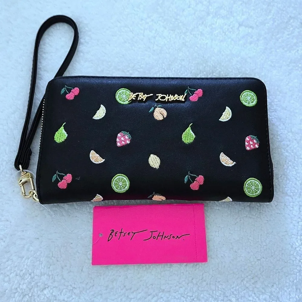Betsey Johnson Fruits🍒🍐 XO Zip Around Wristlet - NWT